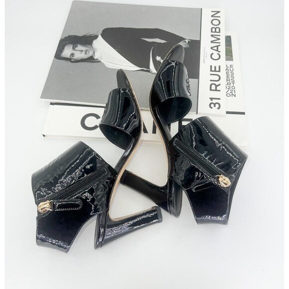 CHANEL Black Patent Leather CC Logo Open Toe Ankle Strap Sandals Size EU… - Picture 9 of 13